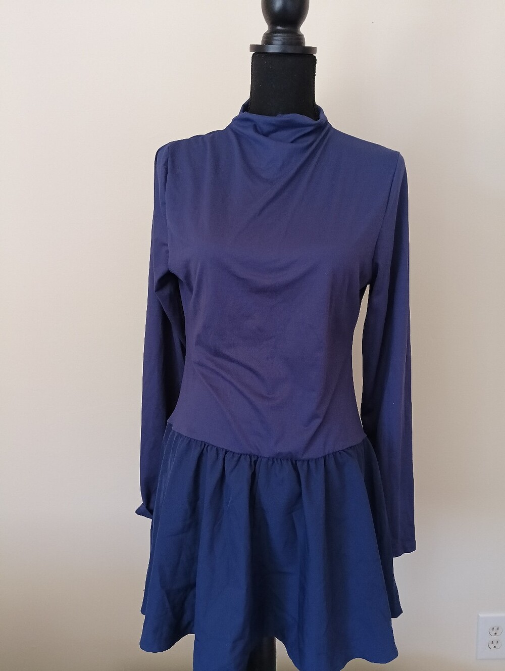 SHEIN Navy Long Sleeve Peplum Hem Dress